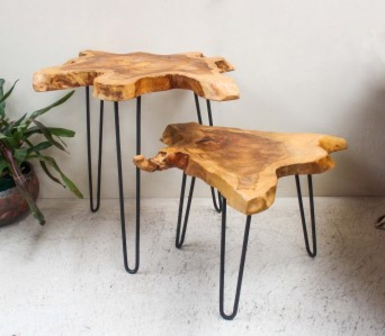 Furniture Reclaimed Teak Root Side, Teak Root Bar Table And Stools Set